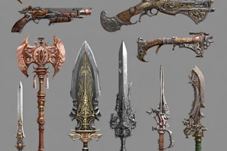 design creative concept art of weapons and items