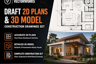 draft 2d plans and 3d model using vectorworks draft construction drawings set