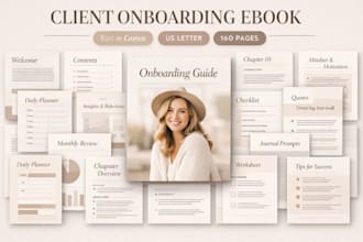 design a fillable PDF cilent onboarding ebook and welcome book for health coach