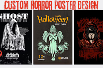 create dark art illustration, horror movie posters, horror book, halloween art