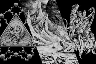 draw detailed dark art for metal band album cover and t shirt artwork