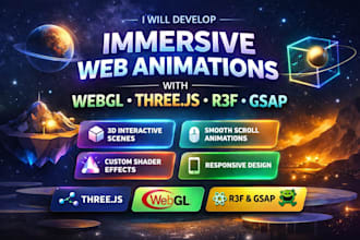 develop immersive web animations using webgl, three js r3f and gsap