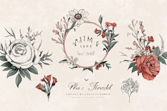 create boho, botanical, whimsical,flower, and floral logo design for you