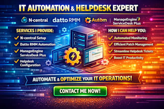 setup ncentral dattormm automation manageengine servicedesk plus helpdesk system