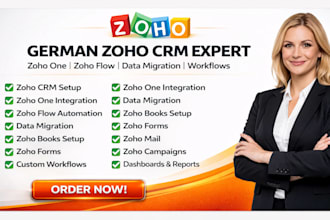 setup german zoho one, zoho crm, zoho flow, zoho book, form, mail, zoho campaign