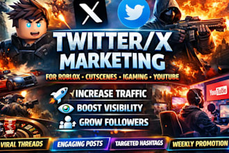 do twitter x marketing for roblox game, cutscene, cinematic, igaming and youtube