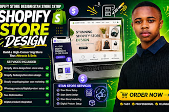 do shopify droshipping, shopify store design, shopify website, stan store setup