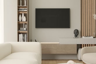 design a modern living room with realistic 3d renders