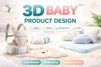 create 3d baby carrier, 3d pillow, rug, bedsheet blanket and cgi product render