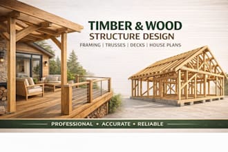 design timber frame house, wooden structure, trusses and architectural plans