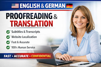human proofreading english german subtitle fast transcript website translation