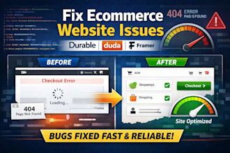 debug and fix issues on durable duda framer ecommerce website fast