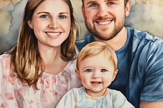 create a watercolor family portrait
