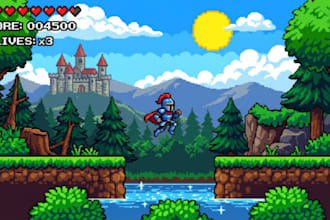 draw pixel art scene and background for your game