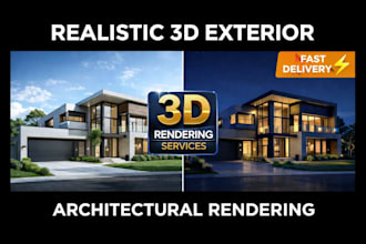 create realistic 3d exterior design and architectural rendering for houses