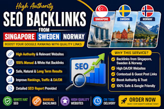 build high authority SEO backlinks from singapore, sweden, and norway websites