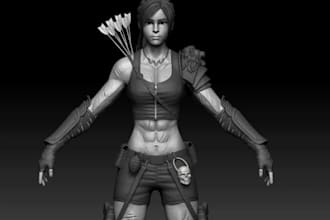 3d high poly sculpt,zbrush character sculpt,action heroine model,anatomy sculpt