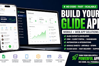build your glide app, no code web app, client portal, crm, automation with glide