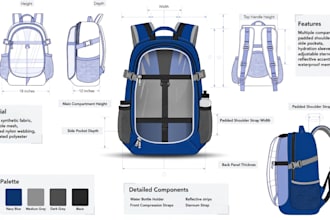 design handbag, backpack, tote bag tech pack and bag technical drawings