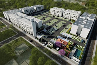 model condo building complex,gated community design, real estate property render