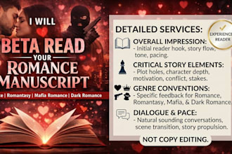 beta read your romance, romantasy, mafia romance or dark romance manuscript