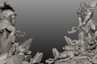 design barbarian 3d model, tabletop miniature sculpt, armor character design