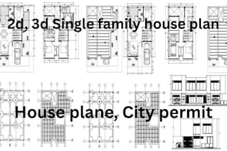 design single family house 2d architectural floor plans, elevations, sections