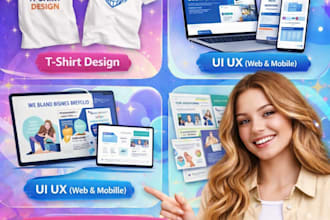 create logo, t shirt, UI UX page, canva ugc portfolio design