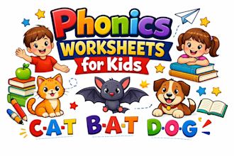 design phonics worksheets for kids, beginners and early readers
