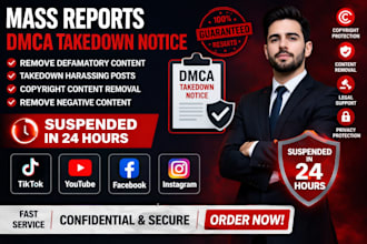 takedown harassing remove copyright mass reports facebook instagram youtube dmca