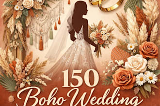 design a premium boho watercolor wedding clipart bundle
