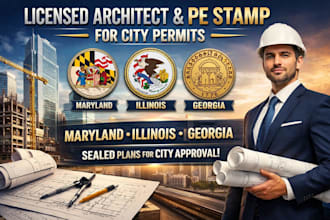 licensed architect pe stamp in maryland, illinois, georgia for city permit