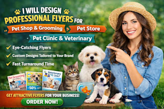design professional flyer for pet shop pet grooming pet store pet clinic and vet