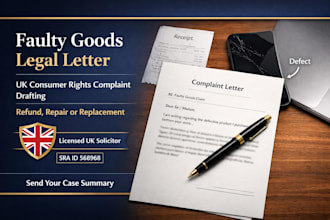 write a UK consumer rights faulty goods legal letter as a solicitor