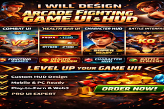 design a stunning arcade fighting game UI health bar combat hud battle interface
