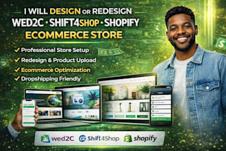 design or redesign wed2c shift4shop shopify ecommerce store
