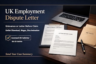 draft a UK employment dispute letter before claim as a solicitor