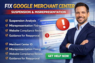 fix google merchant center suspension and misrepresentation issues