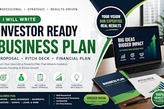 write investor ready business plan, proposal, pitch deck and financial plan