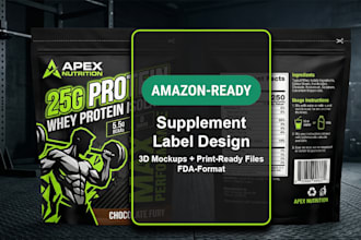 design amazon ready supplement packaging and label with 3d mockup
