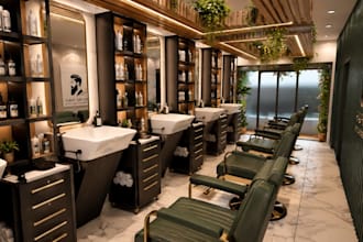 design or renovate 3d salon interior , barber shop, spa design and retail store