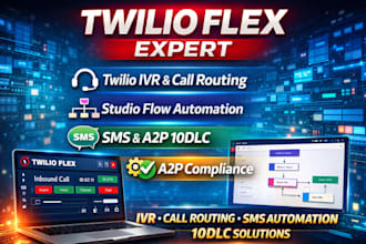 twillo flex expert twillo ivr, call routing,studio flow SMS, a2p 10dlc autmation