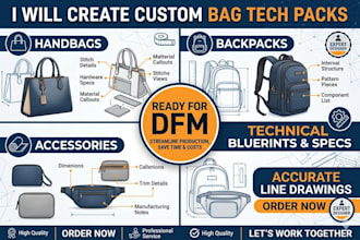 create custom bag tech pack for hangbags, backpack and accessories ready for dfm