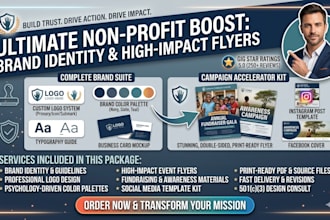 design non profit flyers and brand identity and for ngo, charity and fundraising