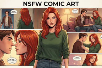 draw nsfw comic page, comic book illustration, anime manga art, graphic novel