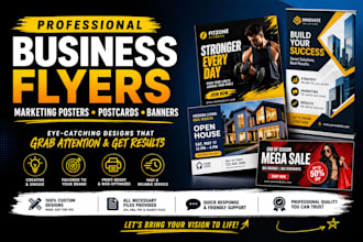 design business flyers, marketing posters, postcards, and banners design