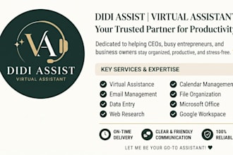be your professional virtual assistant for admin support and data entry