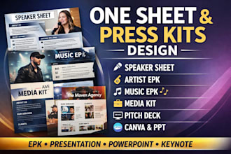 design one sheet, electronic press kit, media kit, pitch deck , and speaker kit