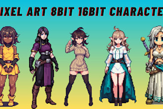 create 8bit 16bit pixel art character sprite sheet animation rpg game assets