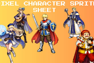 do a 8bit 16bit pixel character sheet custom sprite animation for indie rpg game
